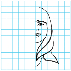This diagram shows the right half of a girl’s face. A grid is overlaying the picture.