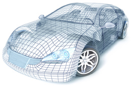 This is a graphic of the wire frame of a car.