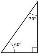 This diagram shows a right triangle. The other two angles are 60 degrees and 30 degrees. 