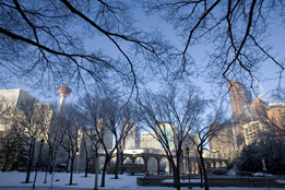 This photo shows Calgary’s city core during the winter.