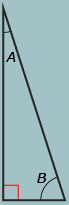 This is a right triangle with the two acute angles labelled A and B.