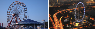 This is a collage of two Ferris Wheels.