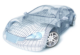 This photo shows a sports car’s wire frame design.