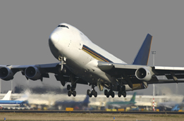 This is a photo of a 747 jet taking off.