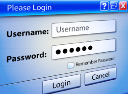 The graphic shows a computer web page with a place to input the username and password with a login and cancel button.