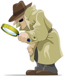 This is a photo of a male figure holding a magnifying glass.