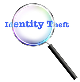This is an image of a magnifying glass with the words identity theft overlayed. 