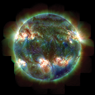 An ultraviolet image of the Sun’s photosphere is seen.